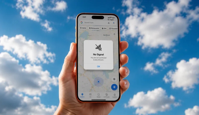 Sayohatchi qo‘lidagi oflayn xaritali smartfon